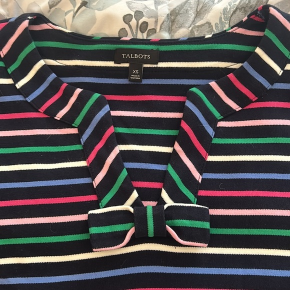 Talbots Dress Cotton, Striped, XS, Bow Accent - Picture 3 of 5